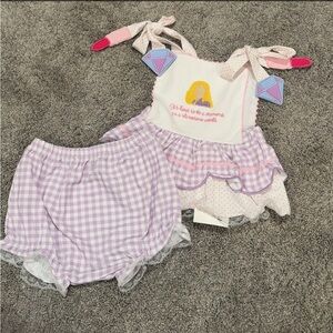 Magnolia Pink and White Smocked Diaper Cover Set